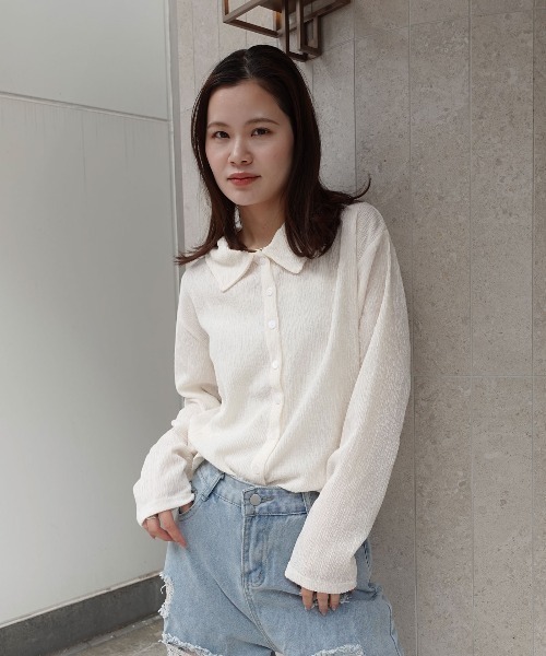 CORNERS（コーナーズ）の「メランジ楊柳ポロネックカーディガン【セットアップ可能】（カーディガン/ボレロ・レディース・アイボリー/ブラウン/ライトグレー・M）」の13枚目の写真