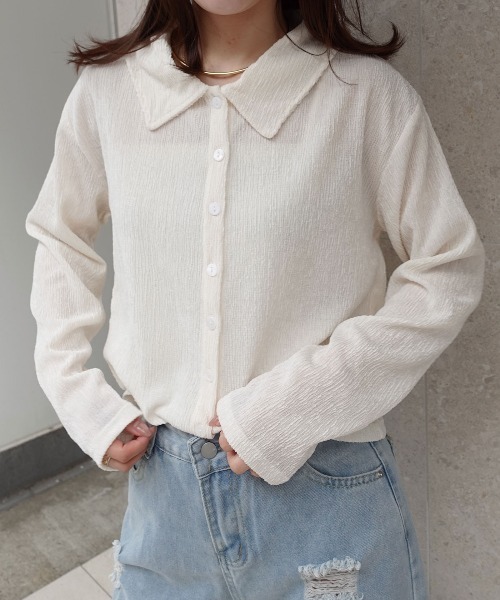 CORNERS（コーナーズ）の「メランジ楊柳ポロネックカーディガン【セットアップ可能】（カーディガン/ボレロ・レディース・アイボリー/ブラウン/ライトグレー・M）」の15枚目の写真