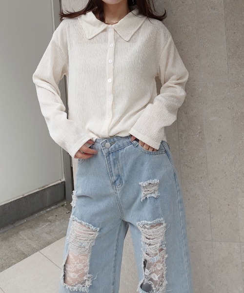 CORNERS（コーナーズ）の「メランジ楊柳ポロネックカーディガン【セットアップ可能】（カーディガン/ボレロ・レディース・アイボリー/ブラウン/ライトグレー・M）」の16枚目の写真