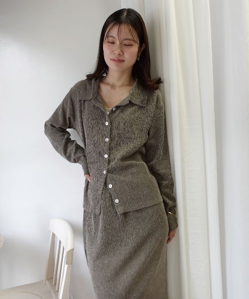 CORNERS（コーナーズ）の「メランジ楊柳ポロネックカーディガン【セットアップ可能】（カーディガン/ボレロ・レディース・アイボリー/ブラウン/ライトグレー・M）」の18枚目の写真