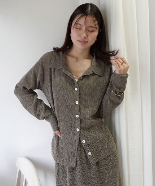 CORNERS（コーナーズ）の「メランジ楊柳ポロネックカーディガン【セットアップ可能】（カーディガン/ボレロ・レディース・アイボリー/ブラウン/ライトグレー・M）」の19枚目の写真