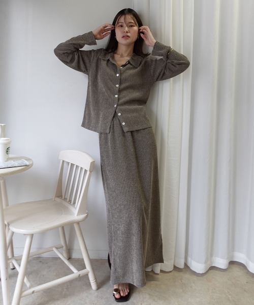 CORNERS（コーナーズ）の「メランジ楊柳ポロネックカーディガン【セットアップ可能】（カーディガン/ボレロ・レディース・アイボリー/ブラウン/ライトグレー・M）」の21枚目の写真