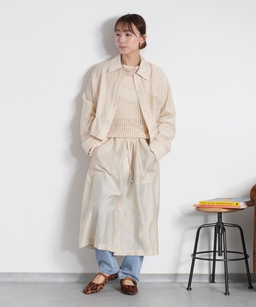 cepo（セポ）の「4WAY シアーシャツコートワンピース 〈セットアップ対応・羽織り・着回し抜群〉（シャツ/ブラウス・レディース・オリーブ/ベージュ・M）」の2枚目の写真