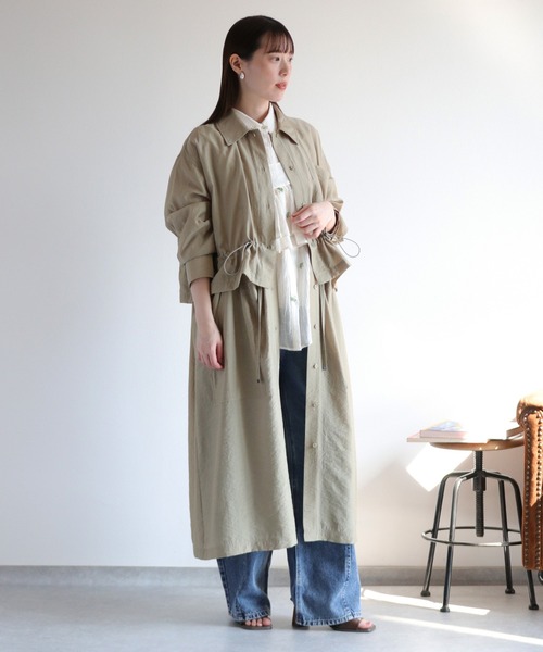 cepo（セポ）の「4WAY シアーシャツコートワンピース 〈セットアップ対応・羽織り・着回し抜群〉（シャツ/ブラウス・レディース・オリーブ/ベージュ・M）」の3枚目の写真