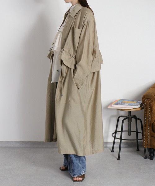 cepo（セポ）の「4WAY シアーシャツコートワンピース 〈セットアップ対応・羽織り・着回し抜群〉（シャツ/ブラウス・レディース・オリーブ/ベージュ・M）」の6枚目の写真