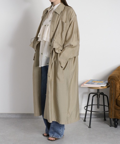 cepo（セポ）の「4WAY シアーシャツコートワンピース 〈セットアップ対応・羽織り・着回し抜群〉（シャツ/ブラウス・レディース・オリーブ/ベージュ・M）」の5枚目の写真
