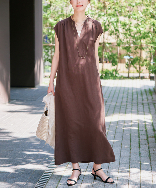 リネン混キーネックコクーンワンピース（ワンピース）｜SLOBE IENA