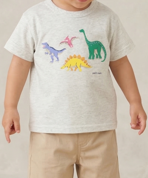 petit main(プティマイン)の「【プティプラ】BOYS半袖Tシャツ(Tシャツ/カットソー・キッズ・オフホワイト/レッド/ホワイト系その他/カラフル/キナリ/クリーム/ターコイズブルー/ライトブルー/黄緑系/パープル・110cm/130cm/80cm/90cm/100cm/120cm)」の1枚目の写真