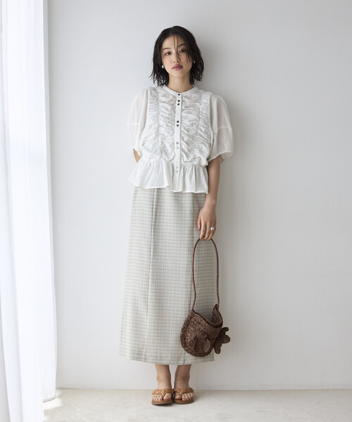 Firsthand(ファーストハンド)の「Firsthand/ファーストハンド シアー シャーリング ボリュームスリーブ ブラウス / 5分袖(シャツ/ブラウス・レディース・ホワイト/サックスブルー/ブラック・FREE)」の17枚目の写真