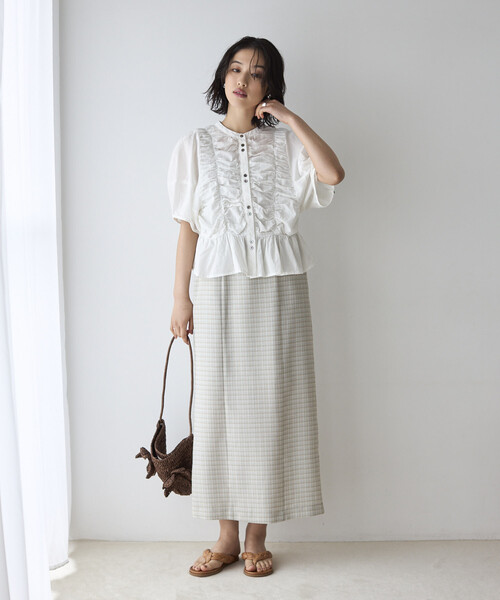 Firsthand(ファーストハンド)の「Firsthand/ファーストハンド シアー シャーリング ボリュームスリーブ ブラウス / 5分袖(シャツ/ブラウス・レディース・ホワイト/サックスブルー/ブラック・FREE)」の18枚目の写真