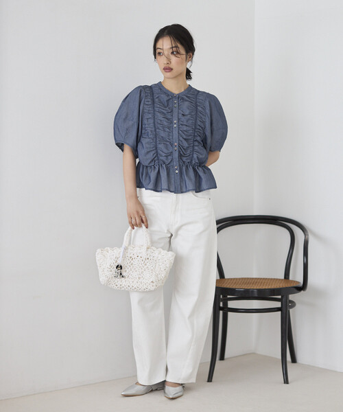 Firsthand(ファーストハンド)の「Firsthand/ファーストハンド シアー シャーリング ボリュームスリーブ ブラウス / 5分袖(シャツ/ブラウス・レディース・ホワイト/サックスブルー/ブラック・FREE)」の20枚目の写真