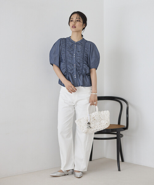 Firsthand(ファーストハンド)の「Firsthand/ファーストハンド シアー シャーリング ボリュームスリーブ ブラウス / 5分袖(シャツ/ブラウス・レディース・ホワイト/サックスブルー/ブラック・FREE)」の12枚目の写真