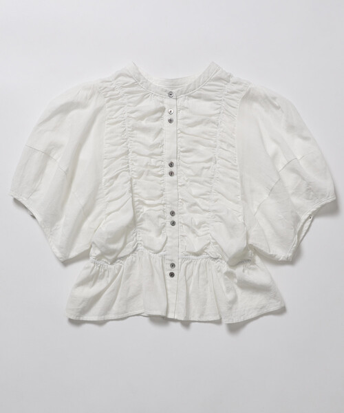 Firsthand(ファーストハンド)の「Firsthand/ファーストハンド シアー シャーリング ボリュームスリーブ ブラウス / 5分袖(シャツ/ブラウス・レディース・ホワイト/サックスブルー/ブラック・FREE)」の14枚目の写真