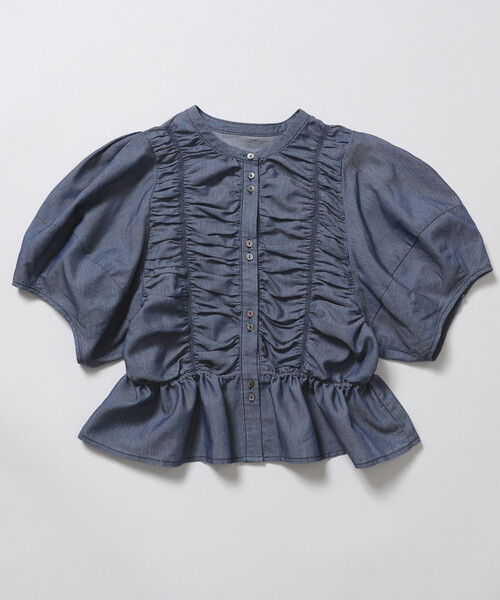 Firsthand(ファーストハンド)の「Firsthand/ファーストハンド シアー シャーリング ボリュームスリーブ ブラウス / 5分袖(シャツ/ブラウス・レディース・ホワイト/サックスブルー/ブラック・FREE)」の6枚目の写真