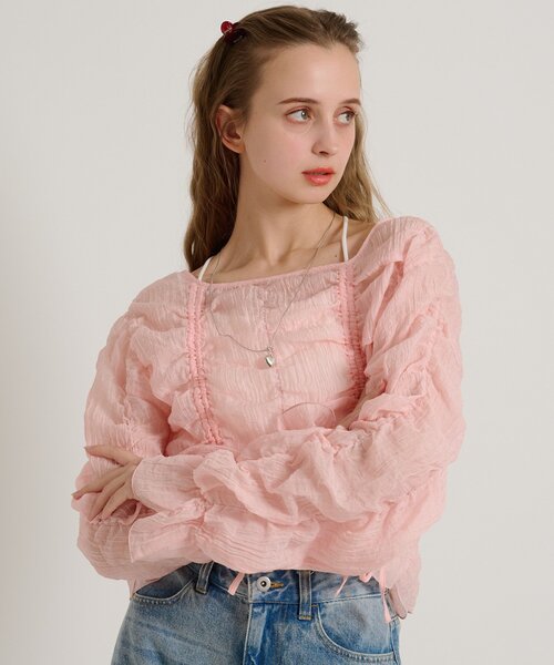 w closet（ダブルクローゼット）の「シアードロストプルオーバー（シャツ/ブラウス・レディース・ピンク/ブルー/アイボリー/ブラック/イエロー・FREE）」の7枚目の写真