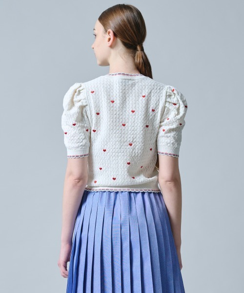 DOUBLE STANDARD CLOTHING(ダブルスタンダードクロージング)の「ハート刺繍パフスリーブサマーニット(ニット/セーター・レディース・ネイビー/オフホワイト・36/38)」の9枚目の写真