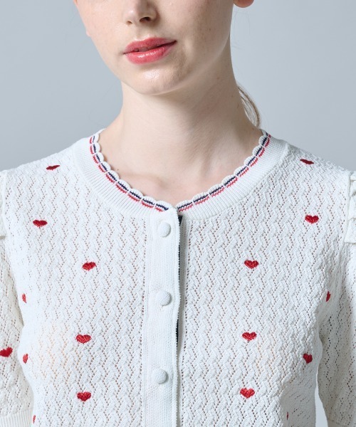 DOUBLE STANDARD CLOTHING(ダブルスタンダードクロージング)の「ハート刺繍パフスリーブサマーニット(ニット/セーター・レディース・ネイビー/オフホワイト・36/38)」の8枚目の写真