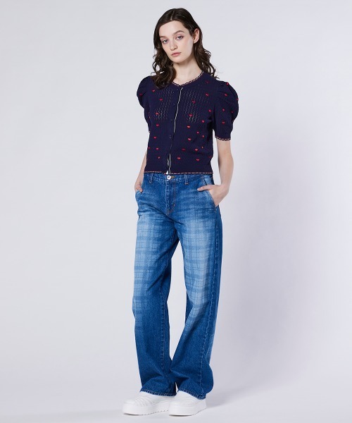 DOUBLE STANDARD CLOTHING(ダブルスタンダードクロージング)の「ハート刺繍パフスリーブサマーニット(ニット/セーター・レディース・ネイビー/オフホワイト・36/38)」の14枚目の写真