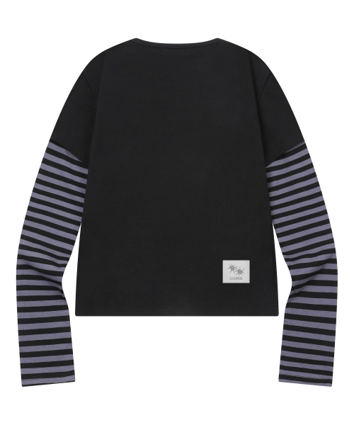 COIRIS_(コイリス)の「セリングセットアップレイヤードストライプロングスリーブTシャツ(Tシャツ/カットソー・レディース・ブラック・FREE)」の2枚目の写真