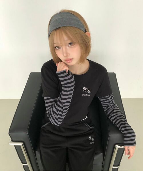 COIRIS_(コイリス)の「セリングセットアップレイヤードストライプロングスリーブTシャツ(Tシャツ/カットソー・レディース・ブラック・FREE)」の5枚目の写真