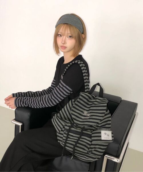 COIRIS_(コイリス)の「セリングセットアップレイヤードストライプロングスリーブTシャツ(Tシャツ/カットソー・レディース・ブラック・FREE)」の6枚目の写真