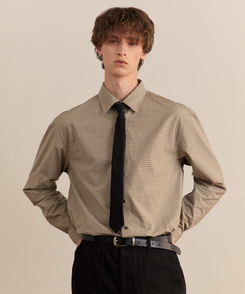 MINDBRIDGE（マインドブリッジ）の「[COUTURE]ミニチェックオーバーサイズシャツ（シャツ/ブラウス・メンズ・ダークベージュ・95/100/105/110）」の3枚目の写真