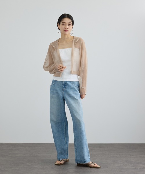 SALON adam et rope'(サロン アダム エ ロペ)の「コットンリネンメッシュフードボレロ(カーディガン/ボレロ・レディース・ブラック/オフホワイト/ベージュ・FREE)」の7枚目の写真