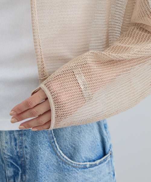 SALON adam et rope'(サロン アダム エ ロペ)の「コットンリネンメッシュフードボレロ(カーディガン/ボレロ・レディース・ブラック/オフホワイト/ベージュ・FREE)」の13枚目の写真