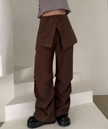 【2ピース】ラップ レイヤード スカート ブーツカット パンツ