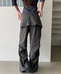【２ピース】ラップ レイヤード スカート ブーツカット パンツ