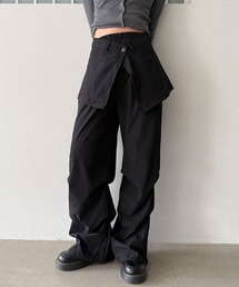 【2ピース】ラップ レイヤード スカート ブーツカット パンツ