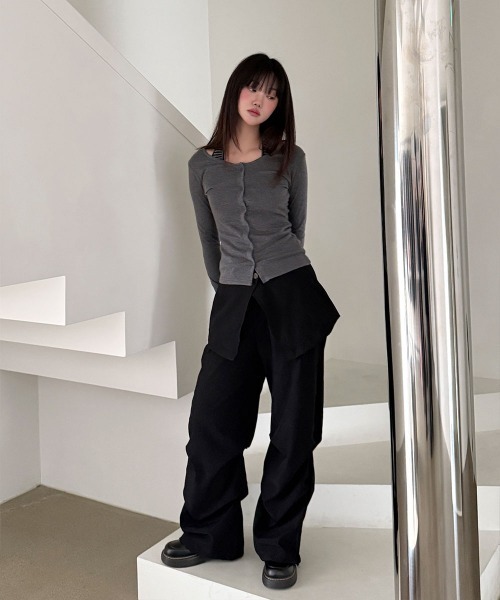 4INT.(フォイント)の「【2ピース】ラップ レイヤード スカート ブーツカット パンツ(その他パンツ・レディース・ブラック/ブラウン/チャコール・FREE)」の14枚目の写真
