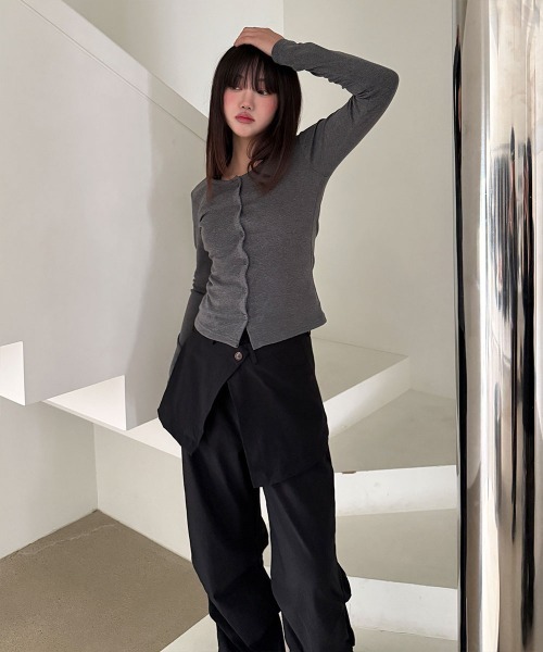 4INT.(フォイント)の「【2ピース】ラップ レイヤード スカート ブーツカット パンツ(その他パンツ・レディース・ブラック/ブラウン/チャコール・FREE)」の12枚目の写真