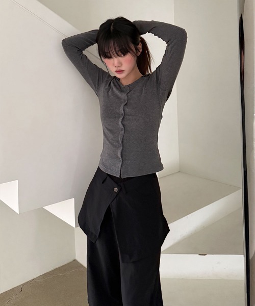 4INT.(フォイント)の「【2ピース】ラップ レイヤード スカート ブーツカット パンツ(その他パンツ・レディース・ブラック/ブラウン/チャコール・FREE)」の10枚目の写真