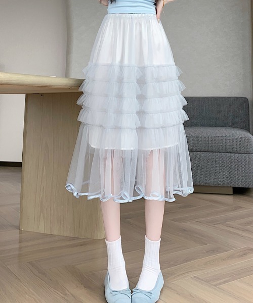 LUCPY(ラクピー)の「ティアードチュールロングスカート(スカート・レディース・ブラック/ホワイト/グレー・X-LARGE/LARGE/MEDIUM/SMALL)」の6枚目の写真