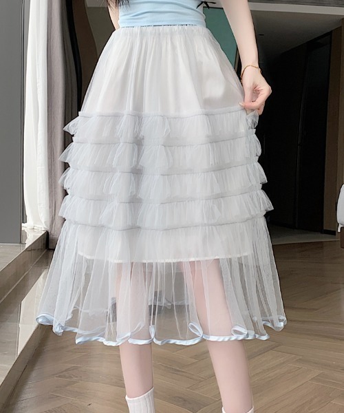 LUCPY(ラクピー)の「ティアードチュールロングスカート(スカート・レディース・ブラック/ホワイト/グレー・X-LARGE/LARGE/MEDIUM/SMALL)」の7枚目の写真