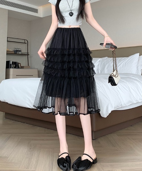 LUCPY(ラクピー)の「ティアードチュールロングスカート(スカート・レディース・ブラック/ホワイト/グレー・X-LARGE/LARGE/MEDIUM/SMALL)」の8枚目の写真