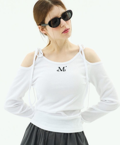 MUCENT（ムセント）の「A'GEM/9 × .kom 『MUCENT/ムセント』NEKI RIBBON OFF SHOULDER TEE/NEKIリボンオフショルダー長袖Tシャツ（Tシャツ/カットソー・レディース・ブラック/ホワイト/グレー・FREE）」の4枚目の写真
