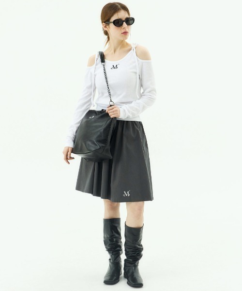 MUCENT（ムセント）の「A'GEM/9 × .kom 『MUCENT/ムセント』NEKI RIBBON OFF SHOULDER TEE/NEKIリボンオフショルダー長袖Tシャツ（Tシャツ/カットソー・レディース・ブラック/ホワイト/グレー・FREE）」の6枚目の写真