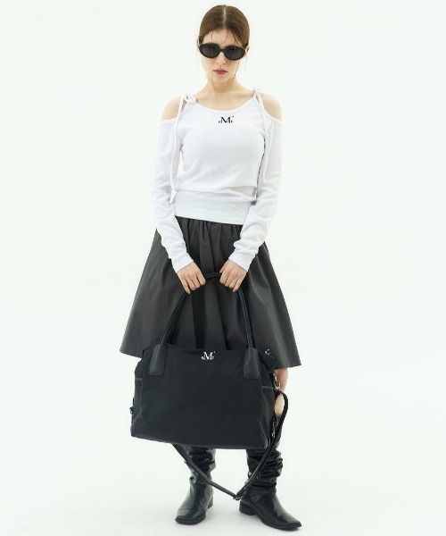 MUCENT（ムセント）の「A'GEM/9 × .kom 『MUCENT/ムセント』NEKI RIBBON OFF SHOULDER TEE/NEKIリボンオフショルダー長袖Tシャツ（Tシャツ/カットソー・レディース・ブラック/ホワイト/グレー・FREE）」の7枚目の写真