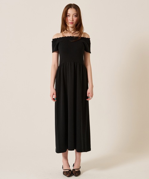 TINA:JOJUN(ティーナジョジュン)の「バレエネック ロング ニットワンピース TINA:JOJUN(ワンピース・レディース・ブラック/ピンク系その他・M)」の2枚目の写真