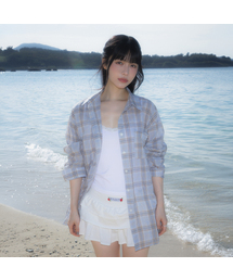 See-through Check Overfit Shirt [Sky Blue]