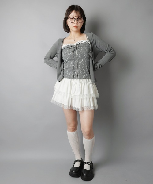 SPINNS(スピンズ)の「【セットアイテム】長袖カーディガン+小花柄キャミソールセット/フライス(カーディガン/ボレロ・レディース・チャコール/ネイビー・ONESIZE)」の3枚目の写真
