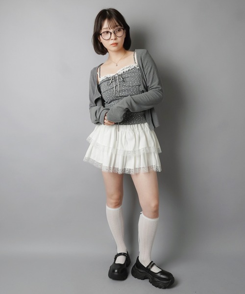SPINNS(スピンズ)の「【セットアイテム】長袖カーディガン+小花柄キャミソールセット/フライス(カーディガン/ボレロ・レディース・チャコール/ネイビー・ONESIZE)」の4枚目の写真