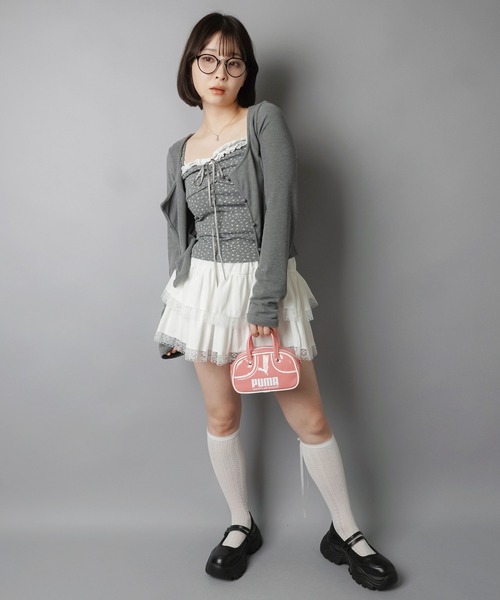SPINNS(スピンズ)の「【セットアイテム】長袖カーディガン+小花柄キャミソールセット/フライス(カーディガン/ボレロ・レディース・チャコール/ネイビー・ONESIZE)」の5枚目の写真