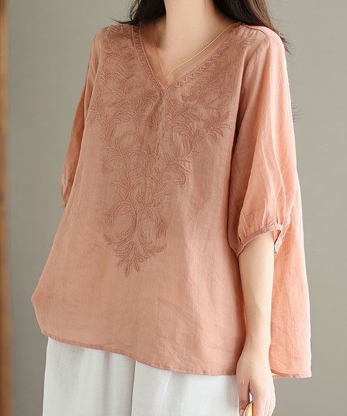 刺繍 V‑neck блузка