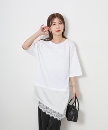 アシンメトリーレースドッキングTシャツ
