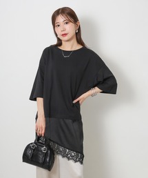 アシンメトリーレースドッキングTシャツ