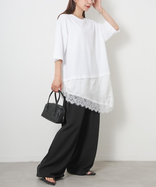 Riberry(リベリー)の「アシンメトリーレースドッキングTシャツ(Tシャツ/カットソー・レディース・ブラック/オフホワイト・FREE)」の19枚目の写真