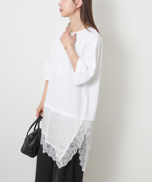 Riberry(リベリー)の「アシンメトリーレースドッキングTシャツ(Tシャツ/カットソー・レディース・ブラック/オフホワイト・FREE)」の22枚目の写真